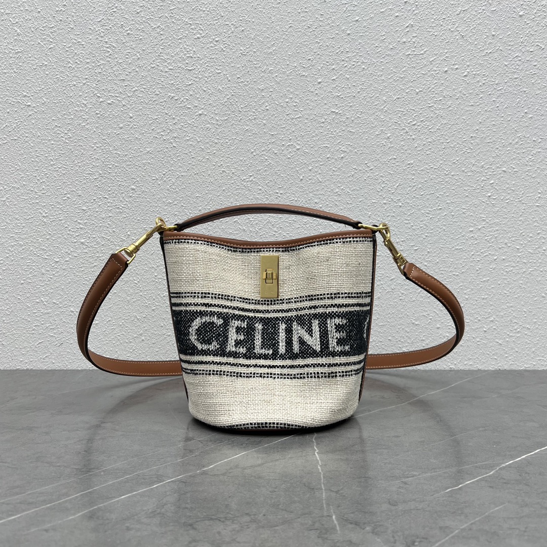 Celine Teen Bucket 16 Smooth Calfskin Canvas Handbag Shoulder Bag 197573